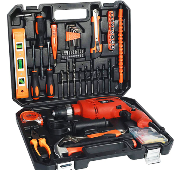 iBELL Professional Tool Kit with Impact Drill TD13-100, 650W, Copper Armature, 13mm Keyless Chuck, 115 Home Essential Tools/Accessories – 6-Month Warranty – with Minor Body Scratches