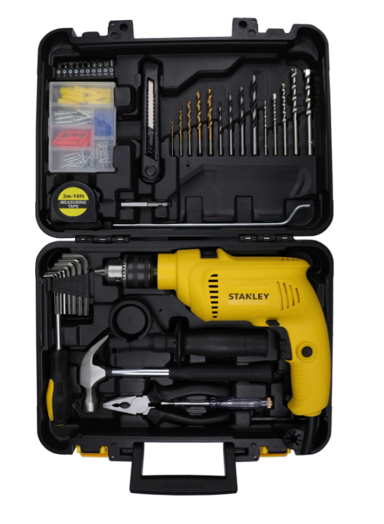 STANLEY SDH600KP-IN DIY 13 mm Hammer Drill Machine and Power & Hand Tool Kit (120 Tools)